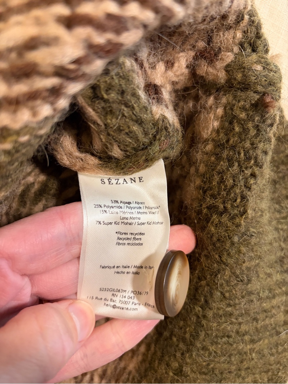 Sezane x Baziszt Thomas cardigan jumper sweater size Large olive green beige - Picture 9 of 9